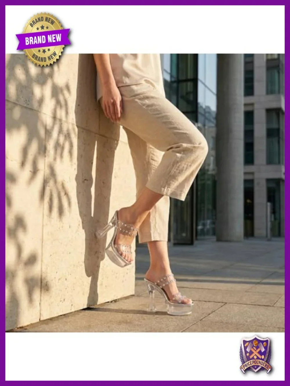 Clear Platform Sandals 6.5 Inch Heels Studded Slip On for Women